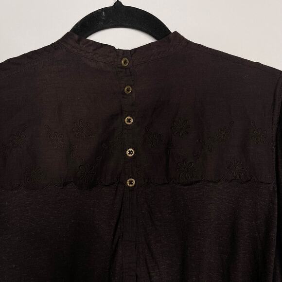 Free People XSmall Dark Gray Femme Fatale Bell Sleeve Top Embroidered Open Back - Picture 6 of 13